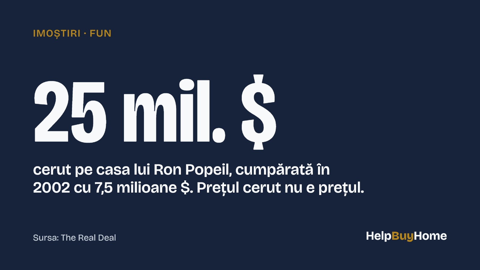 25 mil. $ — cerut pe casa lui Ron Popeil, cumpărată în 2002 cu 7,5 milioane $. Prețul cerut nu e prețul.