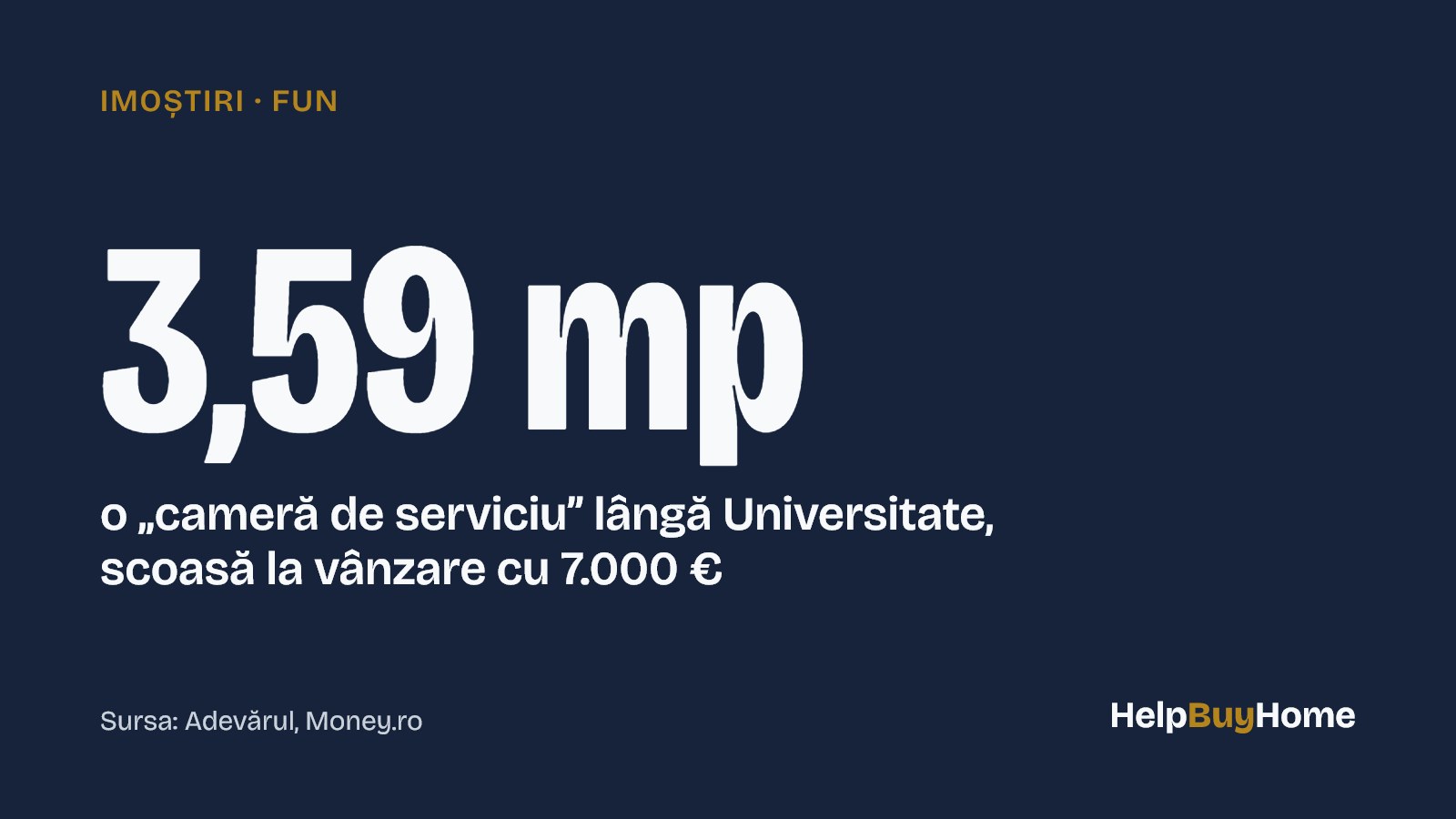 3,59 mp — o „cameră de serviciu” lângă Universitate, scoasă la vânzare cu 7.000 €