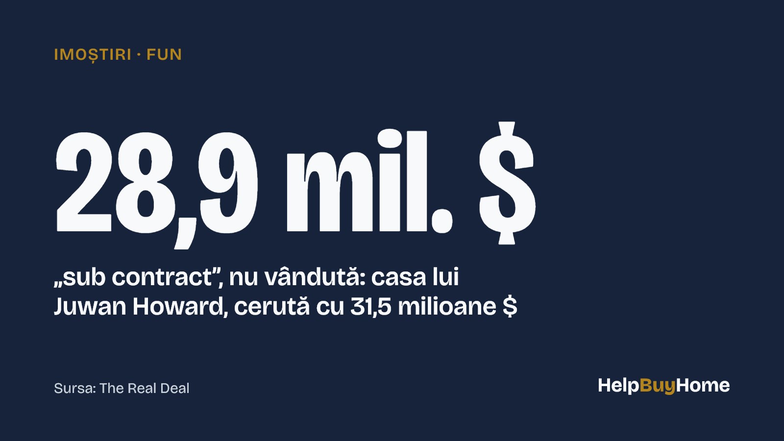 28,9 mil. $ — „sub contract”, nu vândută: casa lui Juwan Howard, cerută cu 31,5 milioane $