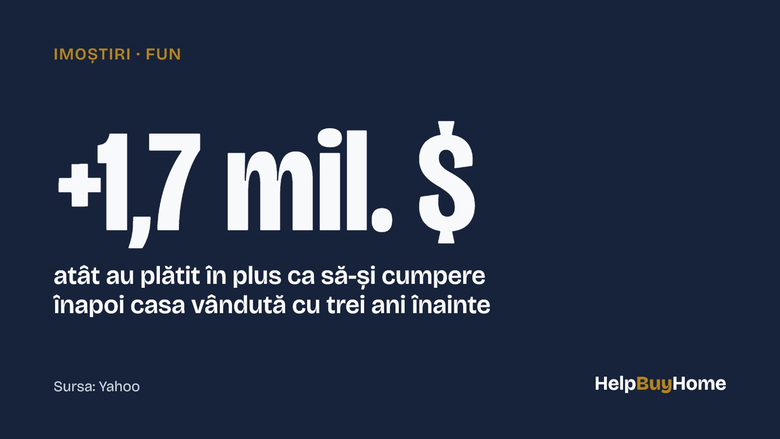+1,7 mil. $ — atât au plătit în plus ca să-și cumpere înapoi casa vândută cu trei ani înainte